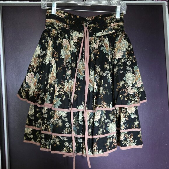 VINTAGE ARTKA HIGH WAISTED DRAWSTRING RUFFLED FULL FLORAL SKIRT S M L - Picture 2 of 16